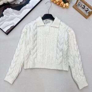 CELINE 25 Winter New Knitted Long-Sleeved Collared Sleeves